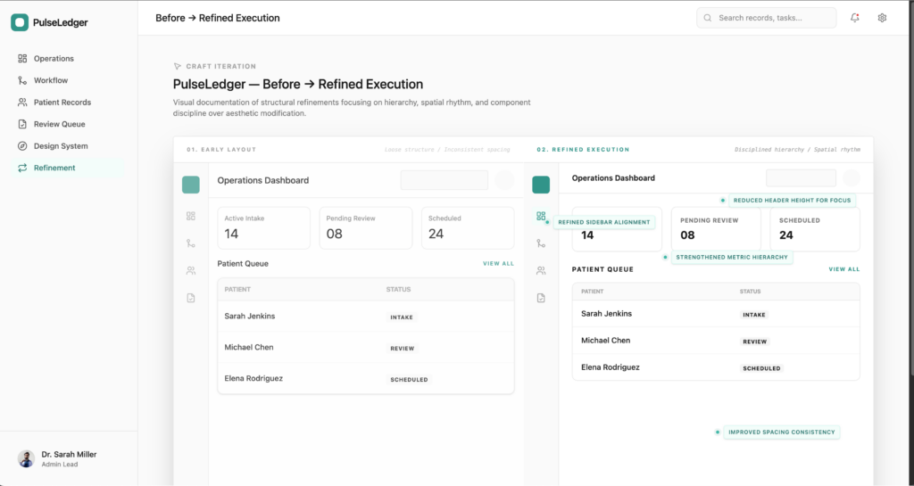 Before → refined execution
