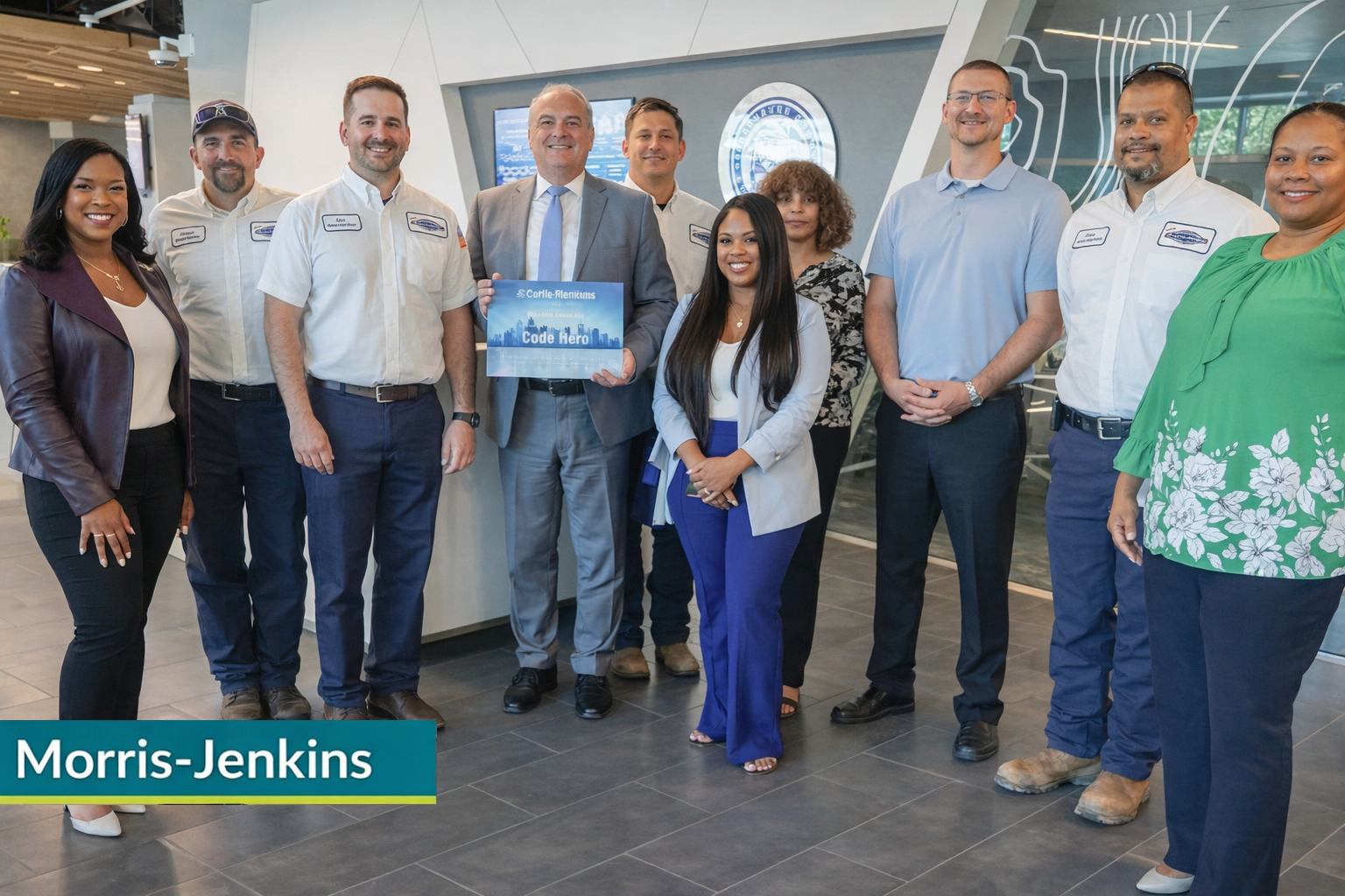 Whitney Cullens and Morris-Jenkins team receiving the 2025 Code Hero award at the Mecklenburg County Building Development Commission meeting